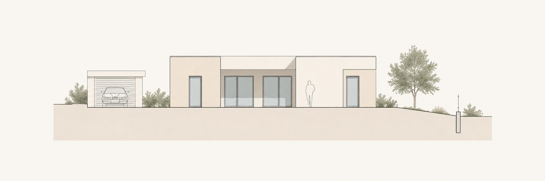 Moradia Unifamiliar Isolada, Garagem e Piscina — Alçado frontal