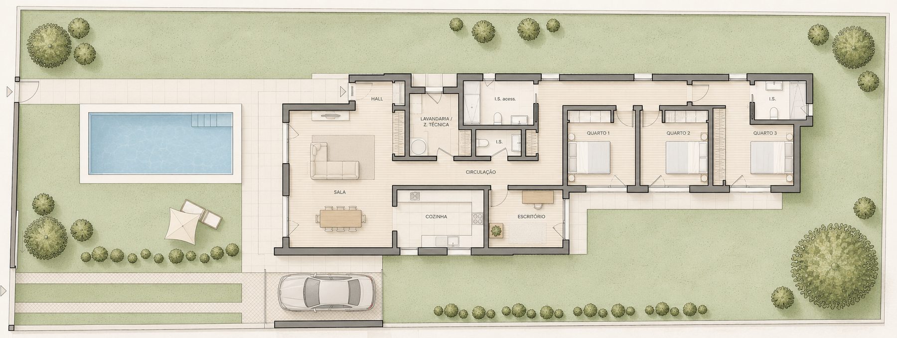 Moradia Unifamiliar Isolada, Alpendre e Piscina — Planta piso 0