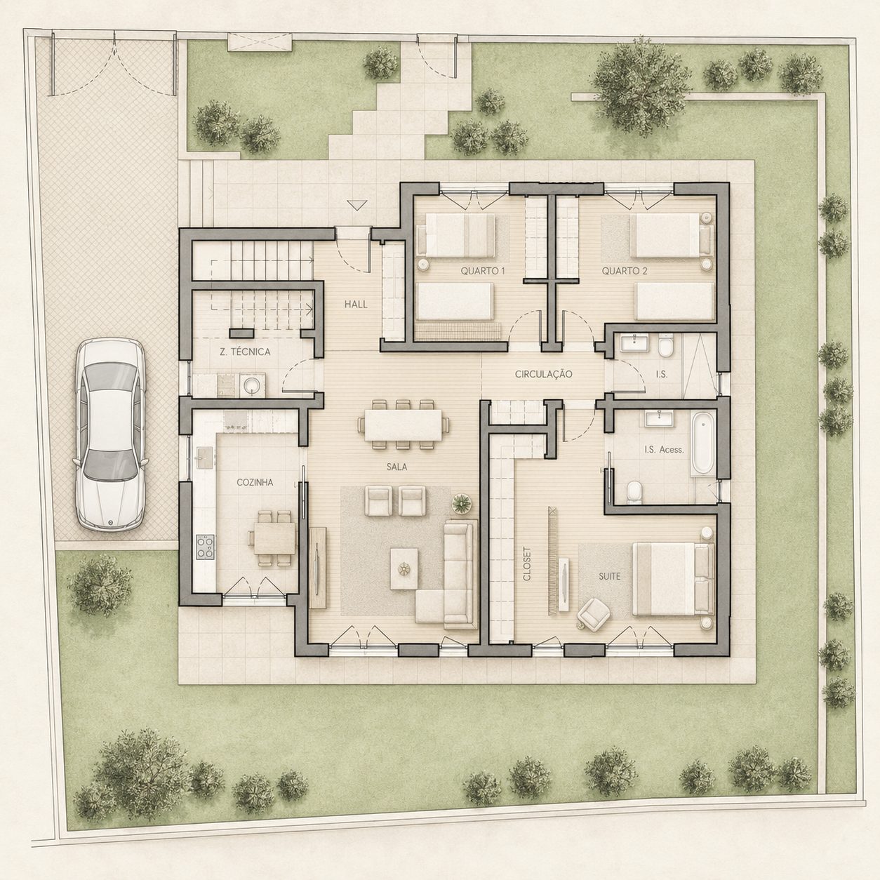 Moradia Unifamiliar Isolada — Planta piso 0
