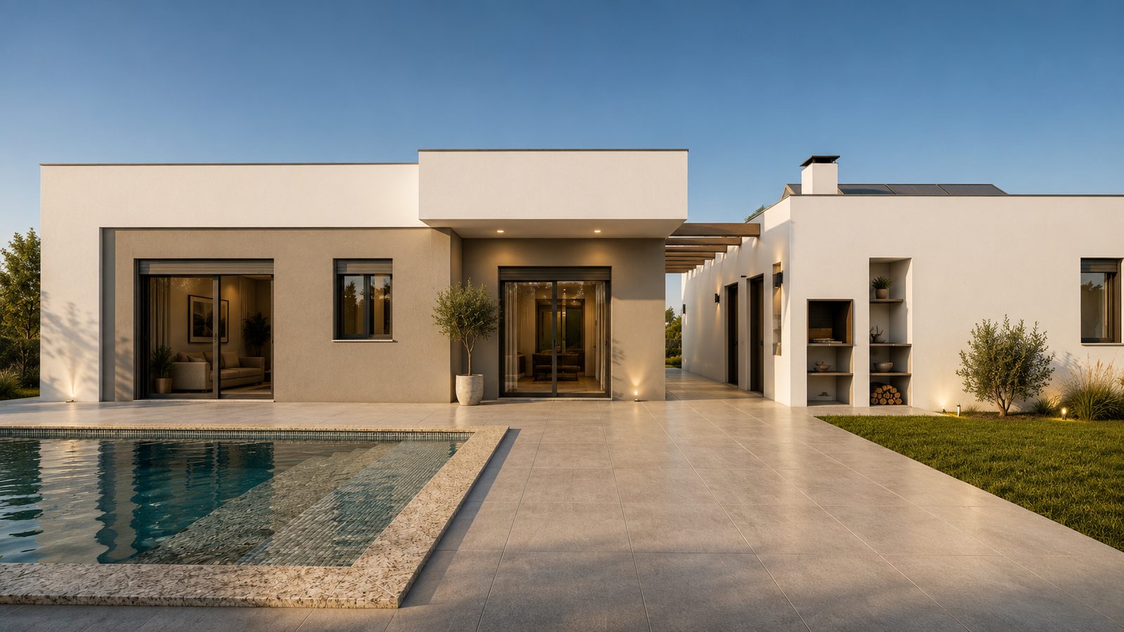 Moradia Unifamiliar Isolada, Garagem e Piscina — Render 3D