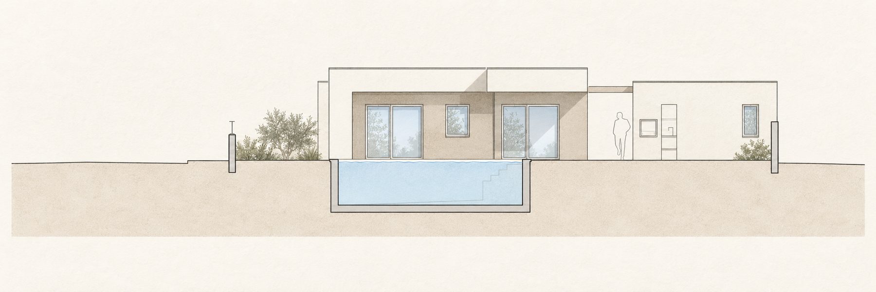Moradia Unifamiliar Isolada, Garagem e Piscina — Alçado lateral direito