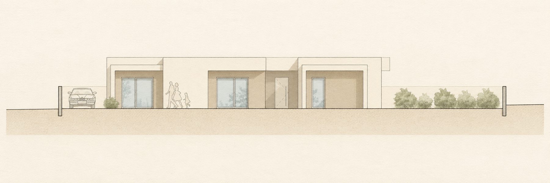 Moradia Unifamiliar Isolada, Garagem e Piscina — Alçado frontal