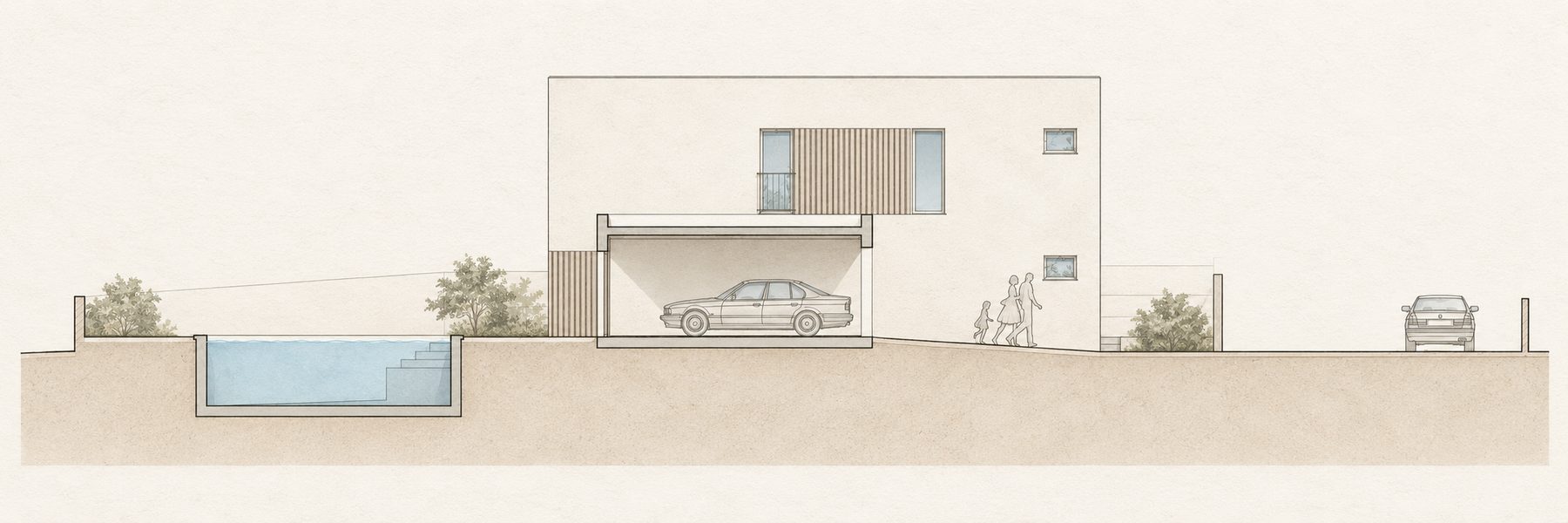 Moradia Unifamiliar Isolada, Anexo e Piscina — Alçado lateral esquerdo