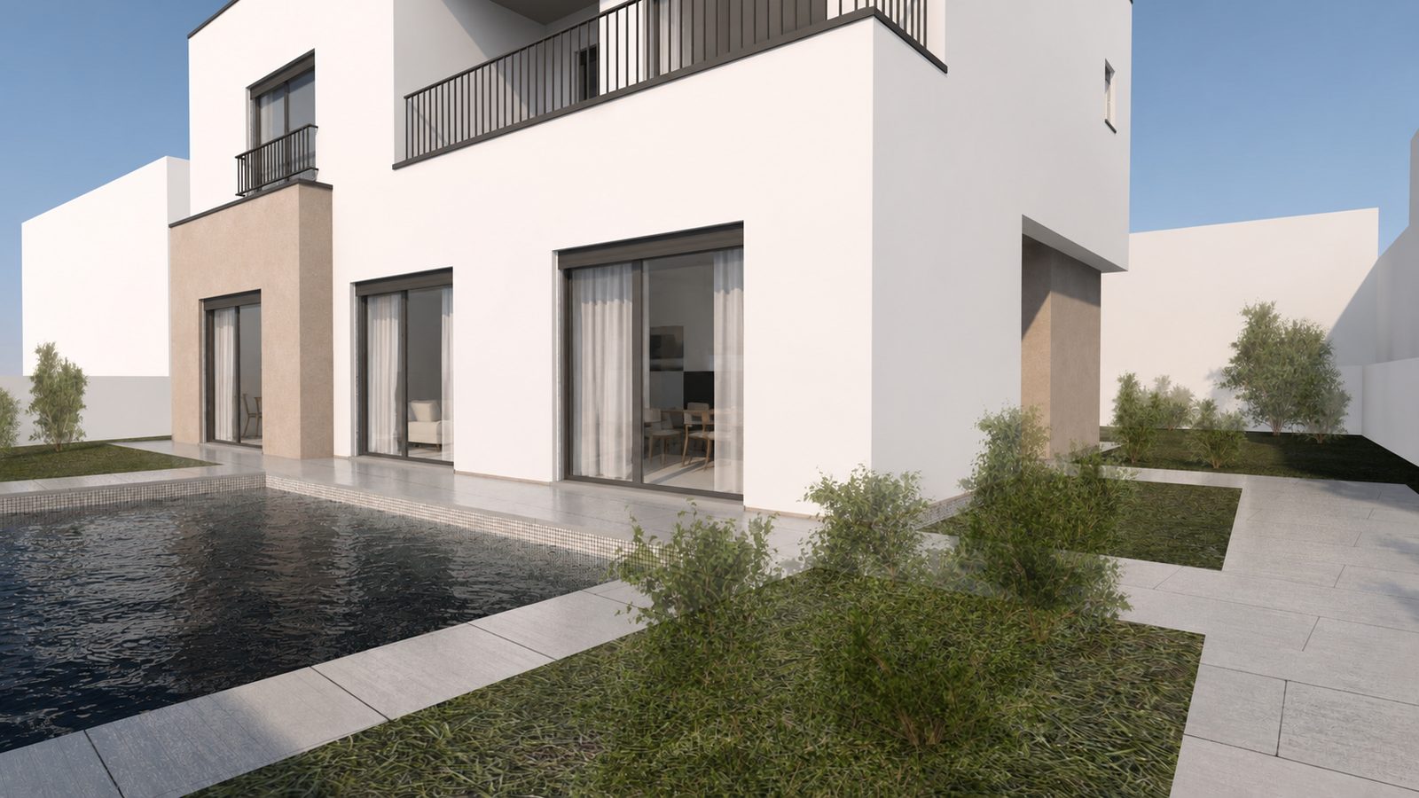 Moradia Unifamiliar Isolada e Piscina — Render 3D