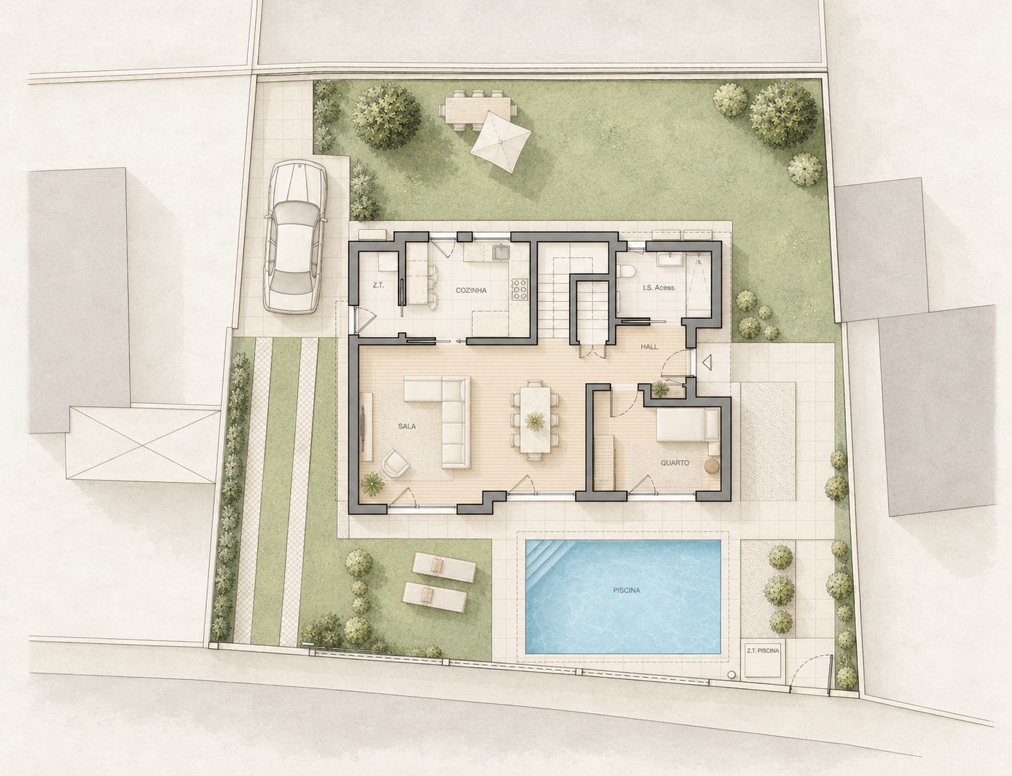 Moradia Unifamiliar Isolada e Piscina — Planta piso 0
